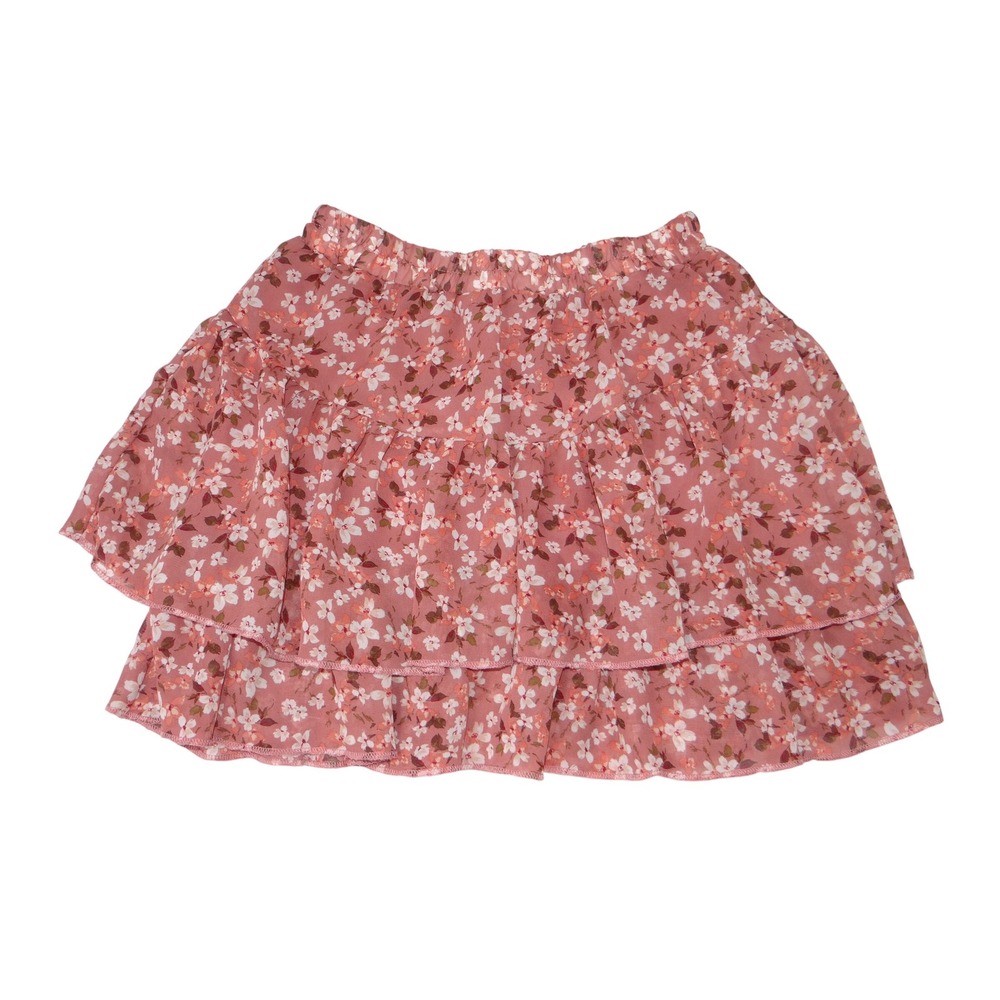 Beautees Floral Tiered Ruffle Mini Skirt Pink White Girls Size S 7 8‎